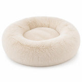 Cudli calming donut pet bed in cream faux fur